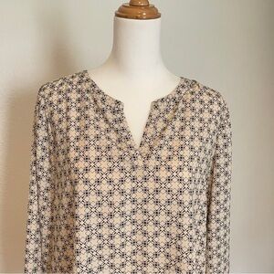 Pleione Geometric Cream & Black Geometric Print Blouse | Size M